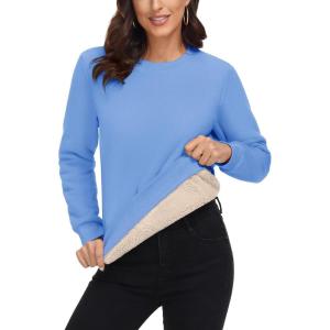 imageMAGCOMSEN Womens Sherpa Lined Sweatshirts Thermal Casual Crewneck Fleece Pullover Winter Warm Thick Long Sleeve TopsSky Blue