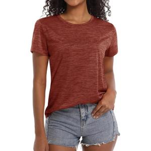 imageMAGCOMSEN Womens Workout Shirts Crewneck Short Sleeve Moisture Wicking Lightweight Tops for Gym Athletic SportsDark Orange