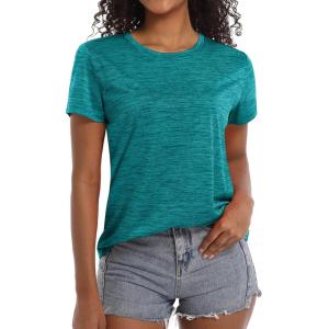 imageMAGCOMSEN Womens Workout Shirts Crewneck Short Sleeve Moisture Wicking Lightweight Tops for Gym Athletic SportsEmerald Green