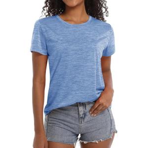 imageMAGCOMSEN Womens Workout Shirts Crewneck Short Sleeve Moisture Wicking Lightweight Tops for Gym Athletic SportsLight Blue
