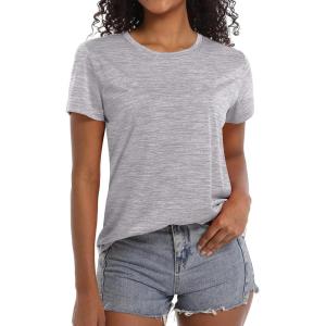 imageMAGCOMSEN Womens Workout Shirts Crewneck Short Sleeve Moisture Wicking Lightweight Tops for Gym Athletic SportsLight Grey