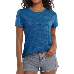 imageMAGCOMSEN Womens Workout Shirts Crewneck Short Sleeve Moisture Wicking Lightweight Tops for Gym Athletic SportsMedium Blue