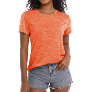 imageMAGCOMSEN Womens Workout Shirts Crewneck Short Sleeve Moisture Wicking Lightweight Tops for Gym Athletic SportsOrange
