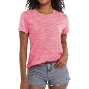 imageMAGCOMSEN Womens Workout Shirts Crewneck Short Sleeve Moisture Wicking Lightweight Tops for Gym Athletic SportsPink