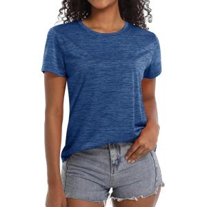 imageMAGCOMSEN Womens Workout Shirts Crewneck Short Sleeve Moisture Wicking Lightweight Tops for Gym Athletic SportsSapphire Blue