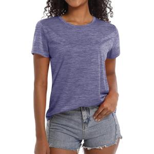 imageMAGCOMSEN Womens Workout Shirts Crewneck Short Sleeve Moisture Wicking Lightweight Tops for Gym Athletic SportsViolet