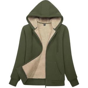 imageMAGCOMSEN Womens Zip Up Hoodies Sherpa Lined Fleece Thermal Jacket Full Zip Winter Warm Casual Thick Coats PocketsArmy Green