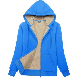 imageMAGCOMSEN Womens Zip Up Hoodies Sherpa Lined Fleece Thermal Jacket Full Zip Winter Warm Casual Thick Coats PocketsAzure