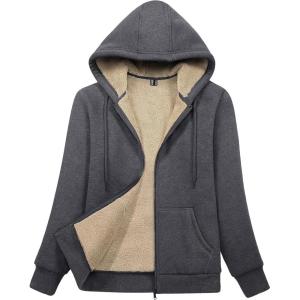 imageMAGCOMSEN Womens Zip Up Hoodies Sherpa Lined Fleece Thermal Jacket Full Zip Winter Warm Casual Thick Coats PocketsDark Grey
