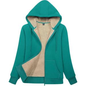 imageMAGCOMSEN Womens Zip Up Hoodies Sherpa Lined Fleece Thermal Jacket Full Zip Winter Warm Casual Thick Coats PocketsEmerald Green