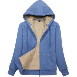 imageMAGCOMSEN Womens Zip Up Hoodies Sherpa Lined Fleece Thermal Jacket Full Zip Winter Warm Casual Thick Coats PocketsGrey Blue