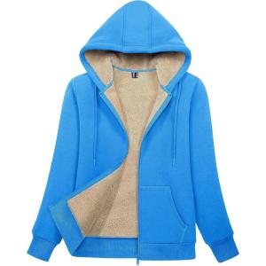 imageMAGCOMSEN Womens Zip Up Hoodies Sherpa Lined Fleece Thermal Jacket Full Zip Winter Warm Casual Thick Coats PocketsIce Blue