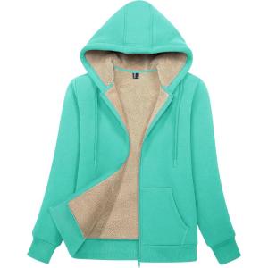 imageMAGCOMSEN Womens Zip Up Hoodies Sherpa Lined Fleece Thermal Jacket Full Zip Winter Warm Casual Thick Coats PocketsMint Green