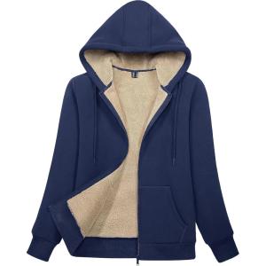 imageMAGCOMSEN Womens Zip Up Hoodies Sherpa Lined Fleece Thermal Jacket Full Zip Winter Warm Casual Thick Coats PocketsNavy