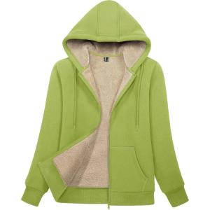 imageMAGCOMSEN Womens Zip Up Hoodies Sherpa Lined Fleece Thermal Jacket Full Zip Winter Warm Casual Thick Coats PocketsOlive Green