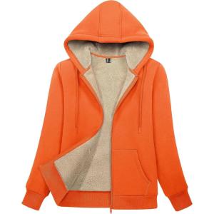 imageMAGCOMSEN Womens Zip Up Hoodies Sherpa Lined Fleece Thermal Jacket Full Zip Winter Warm Casual Thick Coats PocketsOrange