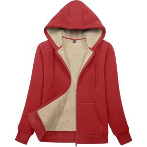 imageMAGCOMSEN Womens Zip Up Hoodies Sherpa Lined Fleece Thermal Jacket Full Zip Winter Warm Casual Thick Coats PocketsOrange Red