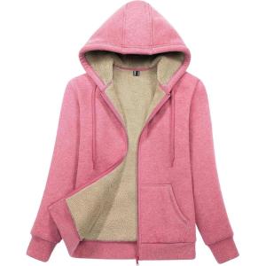 imageMAGCOMSEN Womens Zip Up Hoodies Sherpa Lined Fleece Thermal Jacket Full Zip Winter Warm Casual Thick Coats PocketsPink