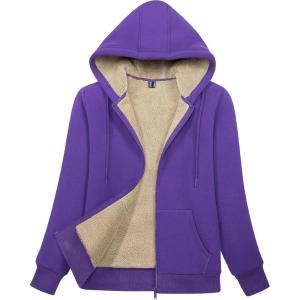 imageMAGCOMSEN Womens Zip Up Hoodies Sherpa Lined Fleece Thermal Jacket Full Zip Winter Warm Casual Thick Coats PocketsPurple