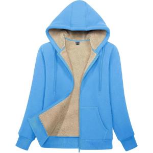 imageMAGCOMSEN Womens Zip Up Hoodies Sherpa Lined Fleece Thermal Jacket Full Zip Winter Warm Casual Thick Coats PocketsSky Blue