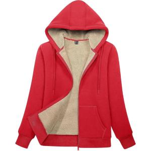 imageMAGCOMSEN Womens Zip Up Hoodies Sherpa Lined Fleece Thermal Jacket Full Zip Winter Warm Casual Thick Coats PocketsTomato Red