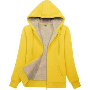 imageMAGCOMSEN Womens Zip Up Hoodies Sherpa Lined Fleece Thermal Jacket Full Zip Winter Warm Casual Thick Coats PocketsYellow