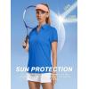 imageWomens Golf Polo Shirts V Neck UPF 50 Collared Short Sleeve Tennis Shirt Lightweight Quick Dry Sun Protection ShirtsBlue Green