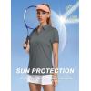imageWomens Golf Polo Shirts V Neck UPF 50 Collared Short Sleeve Tennis Shirt Lightweight Quick Dry Sun Protection ShirtsDark Grey