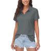 imageWomens Golf Polo Shirts V Neck UPF 50 Collared Short Sleeve Tennis Shirt Lightweight Quick Dry Sun Protection ShirtsDark Grey