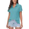 imageWomens Golf Polo Shirts V Neck UPF 50 Collared Short Sleeve Tennis Shirt Lightweight Quick Dry Sun Protection ShirtsGrey Green