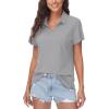imageWomens Golf Polo Shirts V Neck UPF 50 Collared Short Sleeve Tennis Shirt Lightweight Quick Dry Sun Protection ShirtsLight Grey