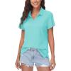imageWomens Golf Polo Shirts V Neck UPF 50 Collared Short Sleeve Tennis Shirt Lightweight Quick Dry Sun Protection ShirtsLight Lake Blue
