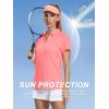 imageWomens Golf Polo Shirts V Neck UPF 50 Collared Short Sleeve Tennis Shirt Lightweight Quick Dry Sun Protection ShirtsPink
