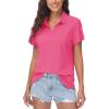 imageWomens Golf Polo Shirts V Neck UPF 50 Collared Short Sleeve Tennis Shirt Lightweight Quick Dry Sun Protection ShirtsRose Red