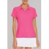 imageWomens Golf Polo Shirts V Neck UPF 50 Collared Short Sleeve Tennis Shirt Lightweight Quick Dry Sun Protection ShirtsRose Red