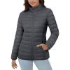 imageMAGCOMSEN Womens Puffer Jacket Lightweight Quilted Padded 4 Pockets Zipup Standcollar Winter Fleece CoatDark Grey