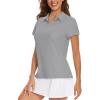imageWomens Golf Polo Shirts V Neck UPF 50 Collared Short Sleeve Tennis Shirt Lightweight Quick Dry Sun Protection ShirtsLight Grey