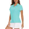 imageWomens Golf Polo Shirts V Neck UPF 50 Collared Short Sleeve Tennis Shirt Lightweight Quick Dry Sun Protection ShirtsLight Lake Blue
