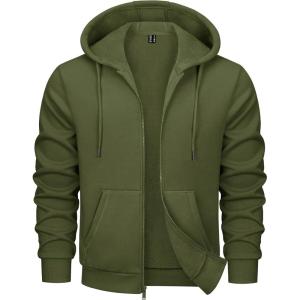 imageMAGCOMSEN Mens Fleece Lined Zip Up Hoodie Casual Fashion Hooded Jacket Lightweigt Athletic Sweatshirt with PocketArmy Green