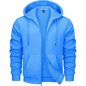 imageMAGCOMSEN Mens Fleece Lined Zip Up Hoodie Casual Fashion Hooded Jacket Lightweigt Athletic Sweatshirt with PocketAzure