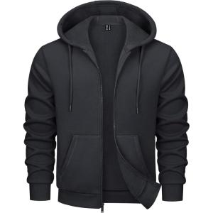 imageMAGCOMSEN Mens Fleece Lined Zip Up Hoodie Casual Fashion Hooded Jacket Lightweigt Athletic Sweatshirt with PocketBlack