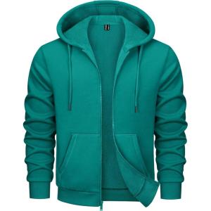 imageMAGCOMSEN Mens Fleece Lined Zip Up Hoodie Casual Fashion Hooded Jacket Lightweigt Athletic Sweatshirt with PocketEmerald Green