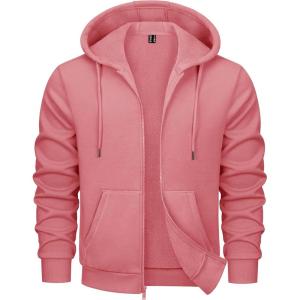 imageMAGCOMSEN Mens Fleece Lined Zip Up Hoodie Casual Fashion Hooded Jacket Lightweigt Athletic Sweatshirt with PocketGrey Pink