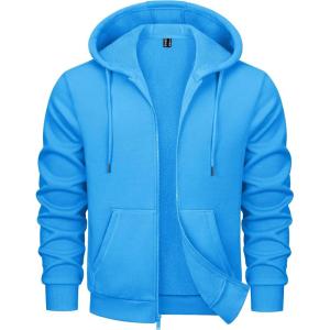 imageMAGCOMSEN Mens Fleece Lined Zip Up Hoodie Casual Fashion Hooded Jacket Lightweigt Athletic Sweatshirt with PocketIce Blue
