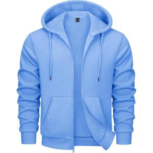 imageMAGCOMSEN Mens Fleece Lined Zip Up Hoodie Casual Fashion Hooded Jacket Lightweigt Athletic Sweatshirt with PocketLight Blue