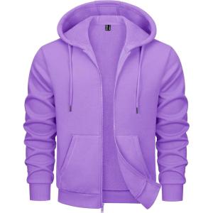 imageMAGCOMSEN Mens Fleece Lined Zip Up Hoodie Casual Fashion Hooded Jacket Lightweigt Athletic Sweatshirt with PocketLight Purple