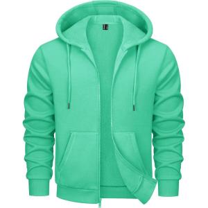 imageMAGCOMSEN Mens Fleece Lined Zip Up Hoodie Casual Fashion Hooded Jacket Lightweigt Athletic Sweatshirt with PocketMint Green