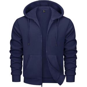imageMAGCOMSEN Mens Fleece Lined Zip Up Hoodie Casual Fashion Hooded Jacket Lightweigt Athletic Sweatshirt with PocketNavy