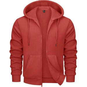 imageMAGCOMSEN Mens Fleece Lined Zip Up Hoodie Casual Fashion Hooded Jacket Lightweigt Athletic Sweatshirt with PocketOrange Red