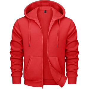 imageMAGCOMSEN Mens Fleece Lined Zip Up Hoodie Casual Fashion Hooded Jacket Lightweigt Athletic Sweatshirt with PocketTomato